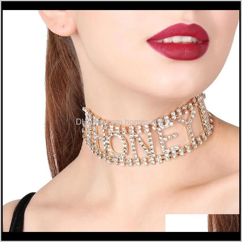 european and american jewelry punk exaggeration super flash nightclub items diamond-encrusted letters thin necklace chokers