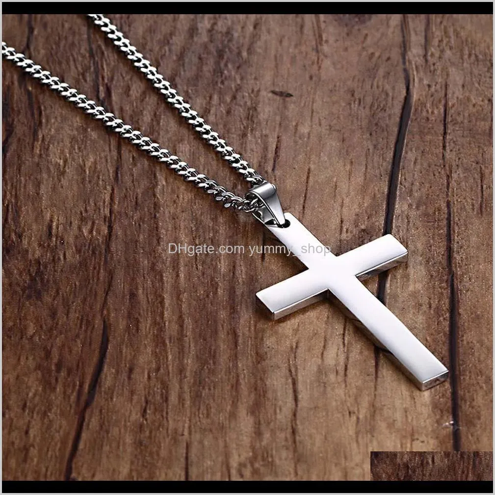 fashion stainless steel cross necklace for men women gold silver black link chain jesus cross pendant necklaces prayer jewelry