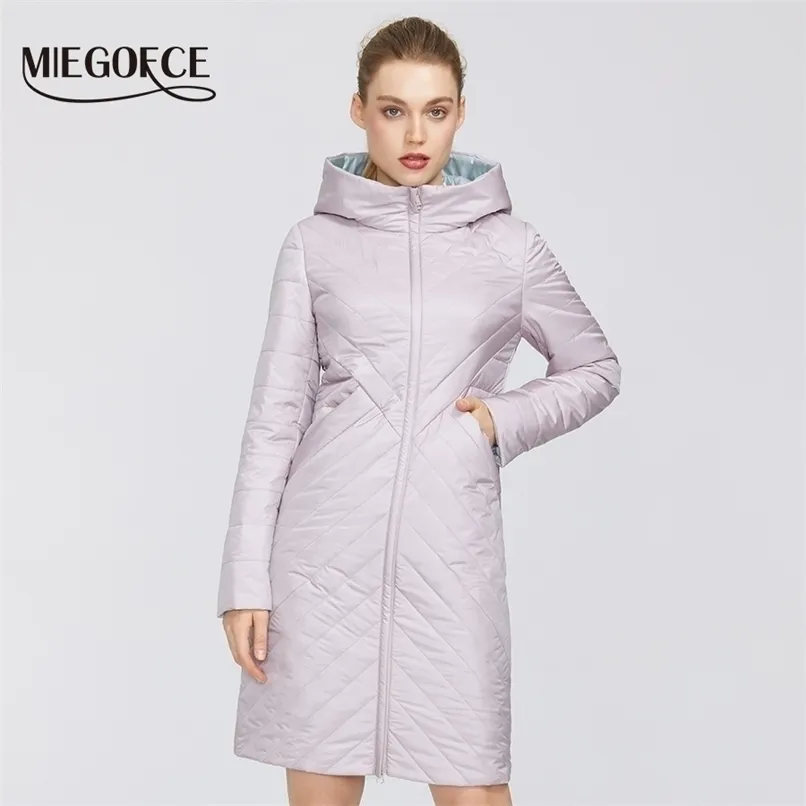 MIEGOFCE Designer Damen-Baumwolljacke mit Reißverschluss und mittellangem, widerstandsfähigem Kapuzenkragen, weiblicher Regenmantel, winddicht, 211007