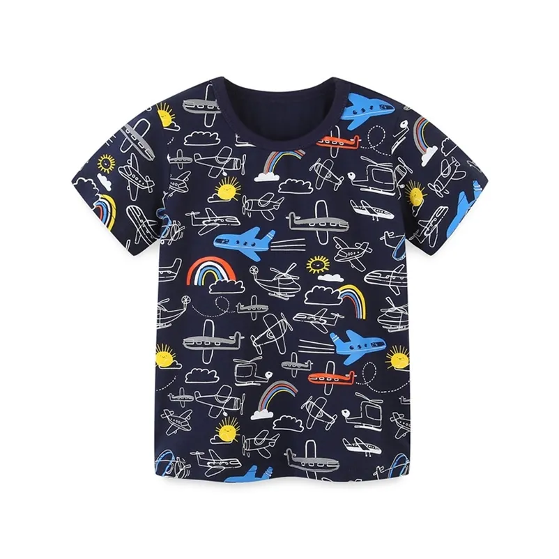 Springende meter katoen jongens kleding heftruck print arival mode kinderen cartoon tees tops kinderen t-shirts 210529