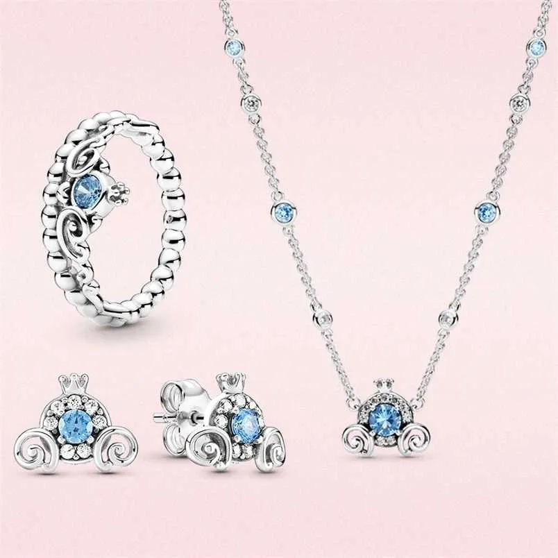 925 Silver Orrings Pumpkin Car Crown Series Necklace Ring Shining Zircon Fashion Jewelry Women Women Love Gift 220209