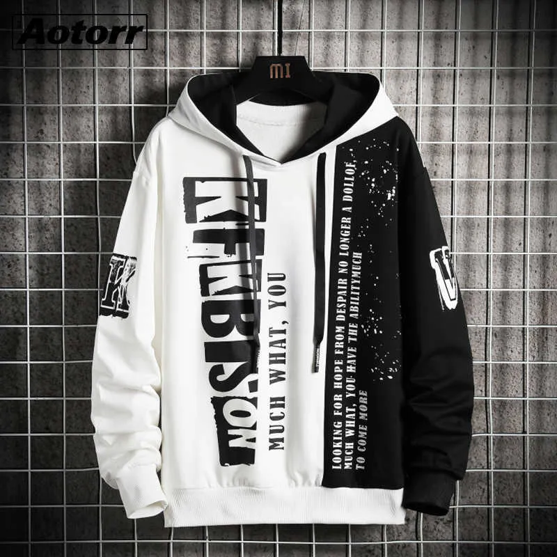 Heren Hoodies Herfst Winter Fleece Hip Hop Japanse Streetwear Printed Hoodie Mannen Patchwork Sweatshirts Male Drop 210720