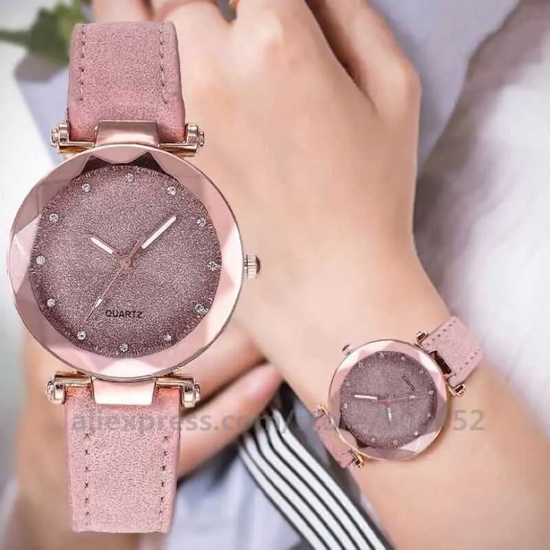 100 pçs / lote simples mulheres relógios românticos moda relógio relógio relógio relógio casual senhora estrelado céu montre femme 210616