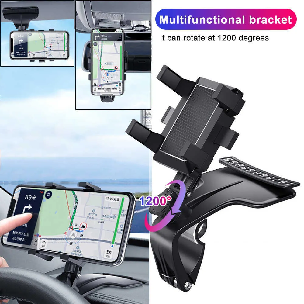 Multifunctionele auto mobiele telefoon beugel 360 graden zon vizier spiegel dashboard mount gps standhouder met parkeren D