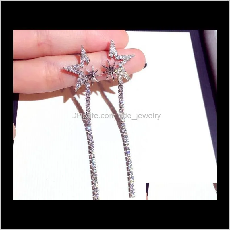 long pendant drop dangle chandelier stud earrings for woman girls fashion luxury designer lovely cute sparkling diamond zircon star