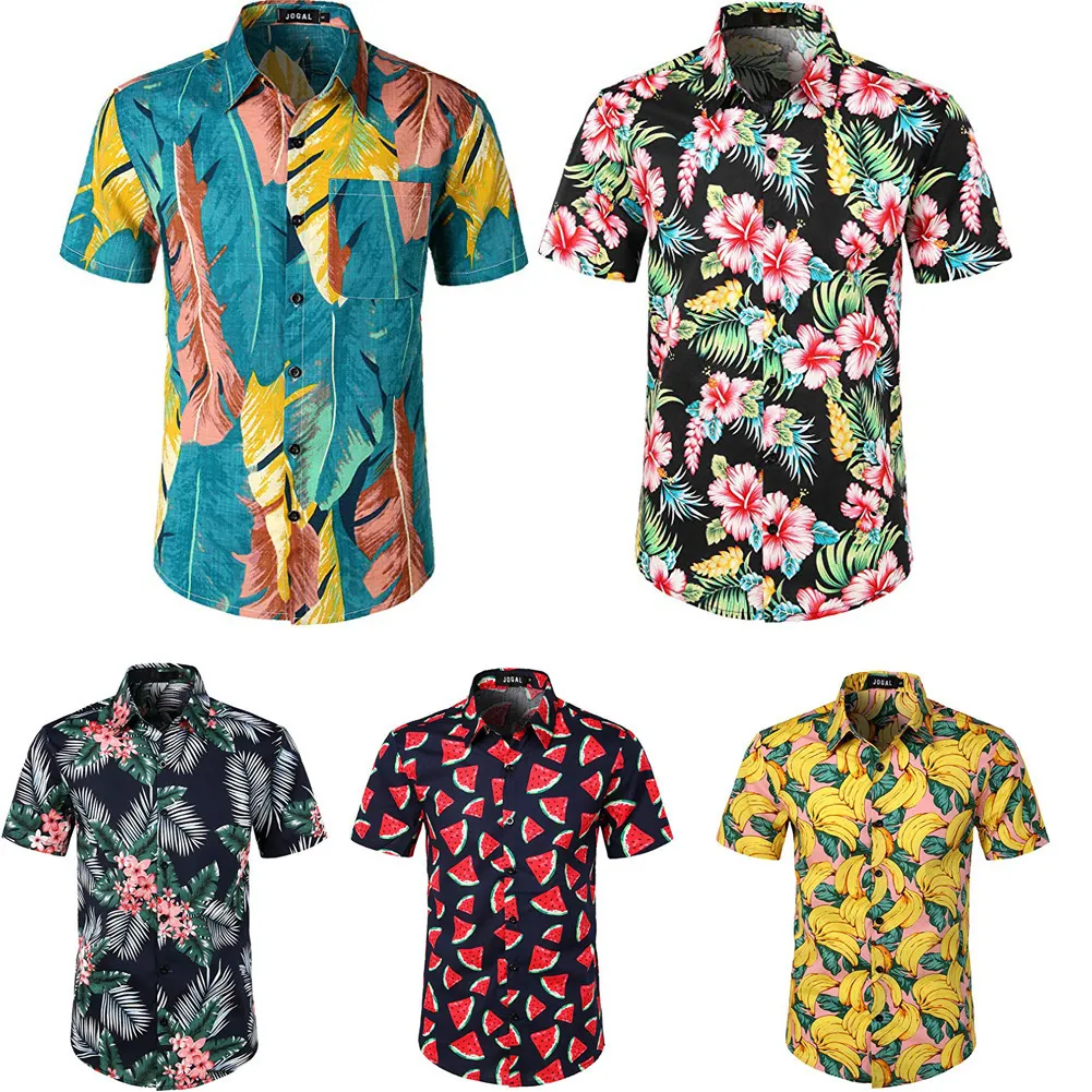 Hawaiian Beach Shirt Floral Fruit Print Shirts Tops Casual Short Sleeve Summer Holiday Vacation Fashion Plus size