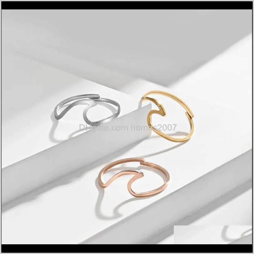 korean style rose golden geometric wave cool stuff adjustable rings for women stainless steel cloud elegant boho jewelry 2021 wedding