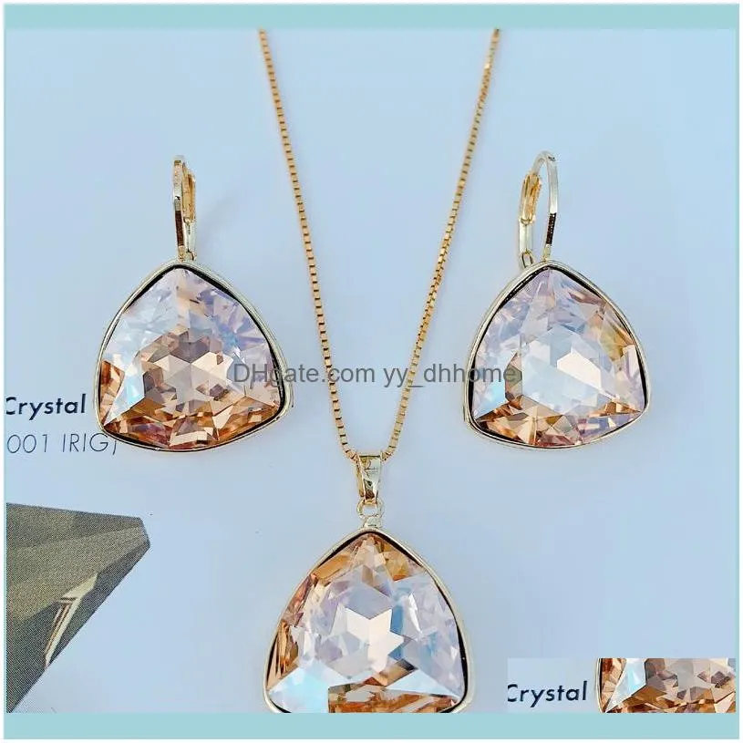 Earrings & Necklace High Quality Triangle Design Women Jwellery Set Made With Austrian Crystal For Bridal Wedding Jewelry Accessories Girl