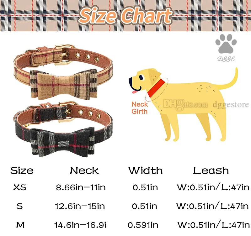 Bow Tie Dog Collars and Leash Set Classic Plaid Charm Adjustable Soft Leather Dogs Bandana and Collar for Puppy Cats B325333906