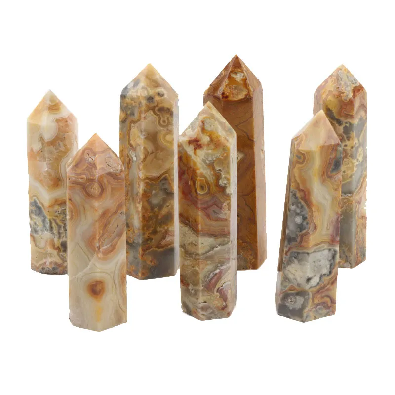 Natural Crystal Point Wand Crazy Agate Onyx Energy Tower Artes Ornamento Mineral Healing Quartz Pillar