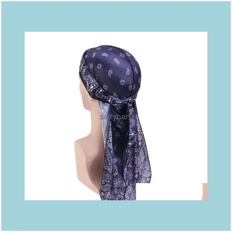 Fashion Hair Cap For Sleeping Amoeba Pirate Durag Chemotherapy Thickened Elastic Head Scarf Headwear Printing Silk Hat