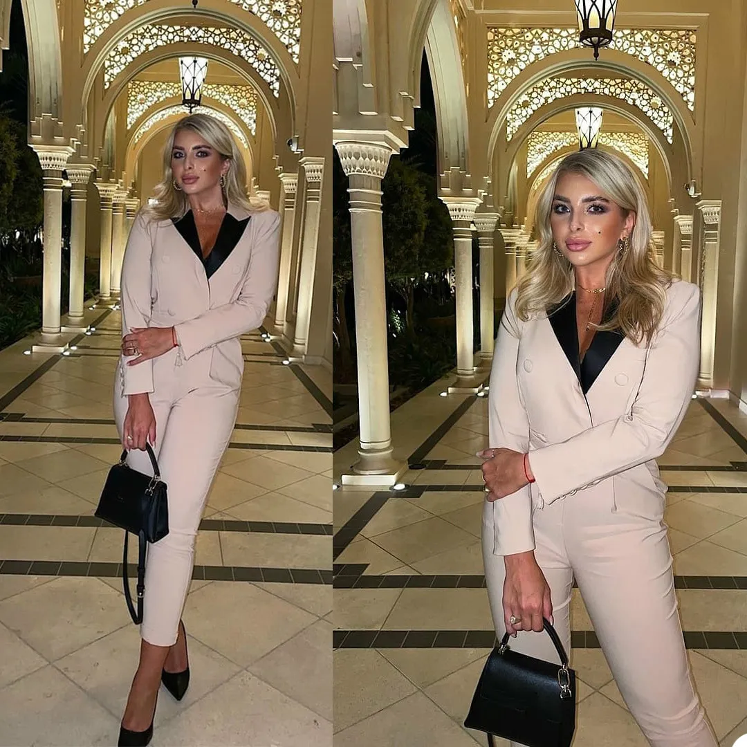 Fashion Mother of the Bride Suits Slim Fit Black Lapel Office Lady Wide Pants Suit Prom Party Wedding (Jacket+Pants)