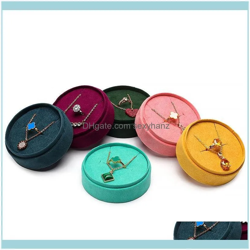 Round Velvet Rings Pendants Jewellery Storage Boxes Necklace Packaging Display Gift Holder Case With Detachable Lid Jewelry Pouches,