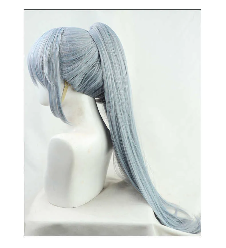 Jujutsu Kaisen Mahito Cosplay Perruque Gris Clair Bleu Clip Queue De Cheval Résistant À La Chaleur Cheveux Trois Tresse Et Crin + Un bonnet de perruque Y0913