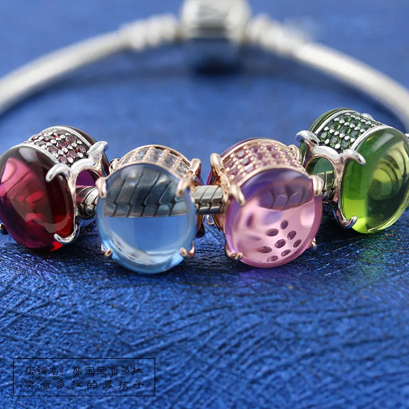 Perle de cabochon ovale 925 en argent sterling convient aux bracelets de charme de style Pandora européen