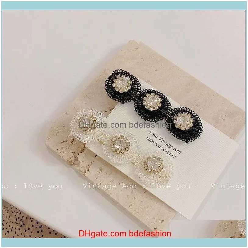 Hair Clips & Barrettes AOMU Classic Retro Black White Rhinestone Lace Flower Type Personality Hollow Out Hairpin For Women Accessories