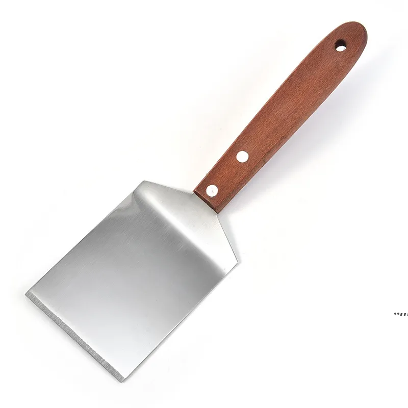 Spatola per bistecca in acciaio inossidabile Raschietto per pancake Turner Grill Pala per pizza fritta con manico in legno Utensili da cucina per barbecue RRD12533