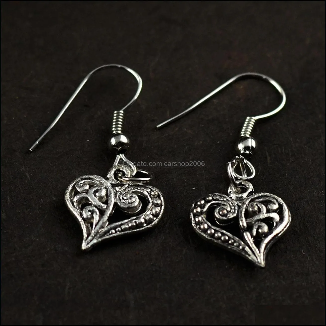 Dangle & Chandelier Earrings Jewelry Half Flower Heart 925 Sier Fish Ear Hook 40Pairs/Lot Tibetan 13.2X31.5Mm Drop Delivery 2021 Zsbh3