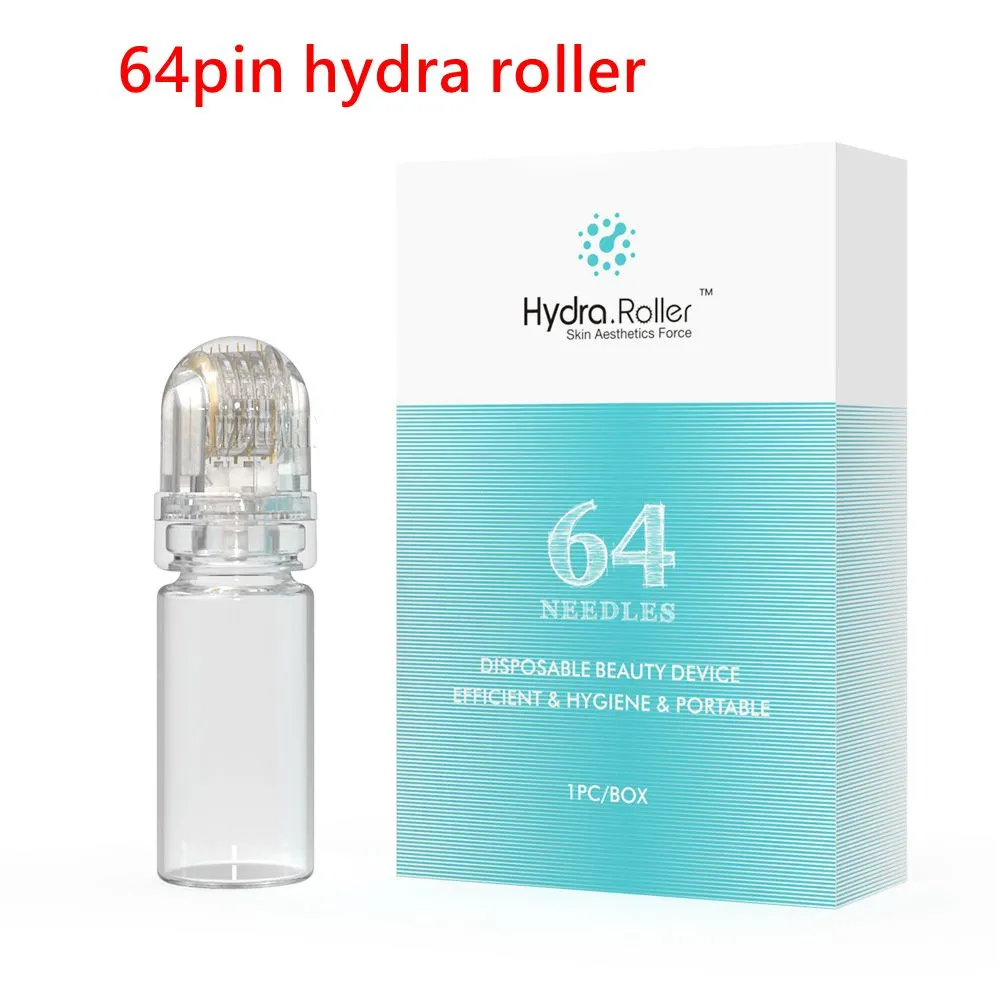 Portable Hydra Needle Roller 64 Pins Guldmikronedle Dermaroller Stämpel med gelrör 10 ml Hudvård Föryngring Anti Acne Spots Freckle