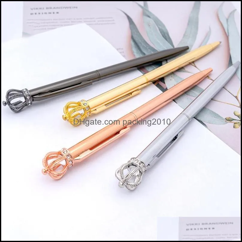 Shiny Crown Ballpoint Pen Crystal Metal Luxurious Ball For School Office Supplies Student Stationery Pens