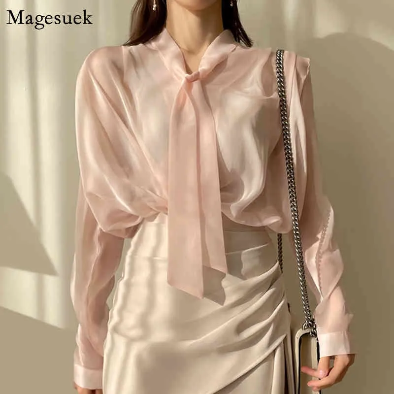 Long Sleeve Office Ladies Tops Lace-up Sunscreen Women Blouses Summer Fashion V-neck Bow Chiffon Clothes Blusas 13863 210518