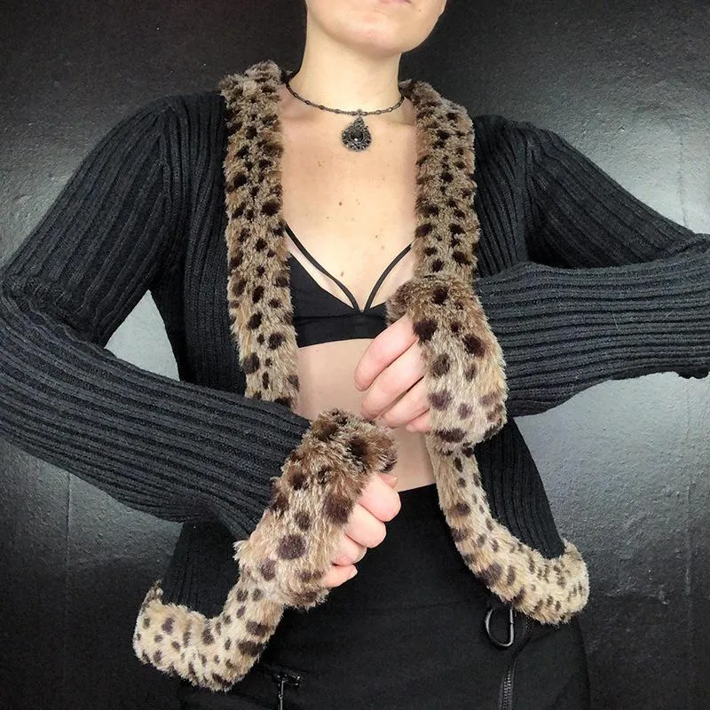 Kvinnors Jackor 2021 Höst och Winter Pit Strip Cardigan Leopard Print Stitching Color Contrast Temperament Coat Jacket Women