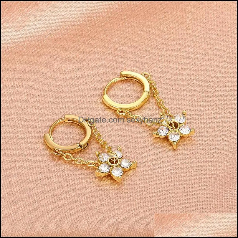 Tassel Chain Diamond Flower Earrings Charm Women Party Gift Copper Ear Buckle European Business Suit Pendant Gold Earring Jewelry Accessories