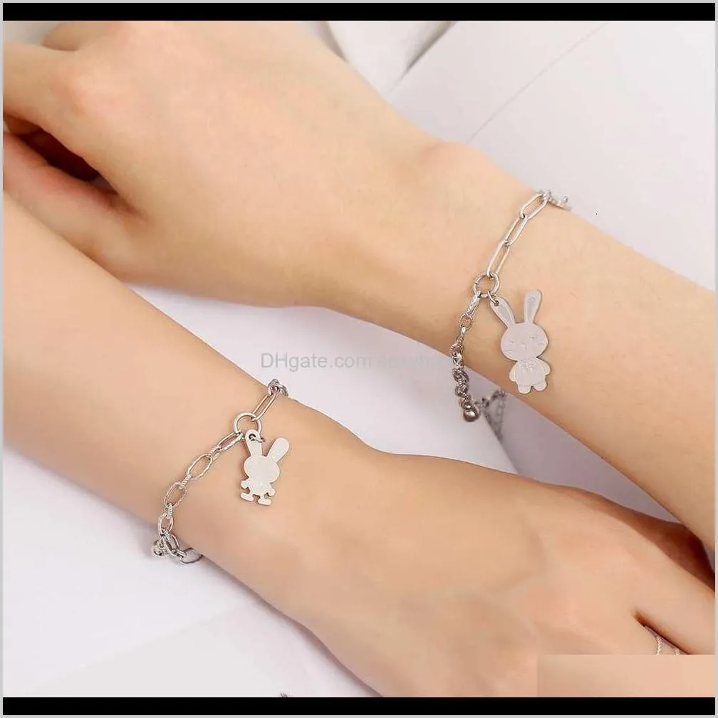 ins popular jewelry stainless rabbit magnet couple two piece suit personality titanium steel bracelet