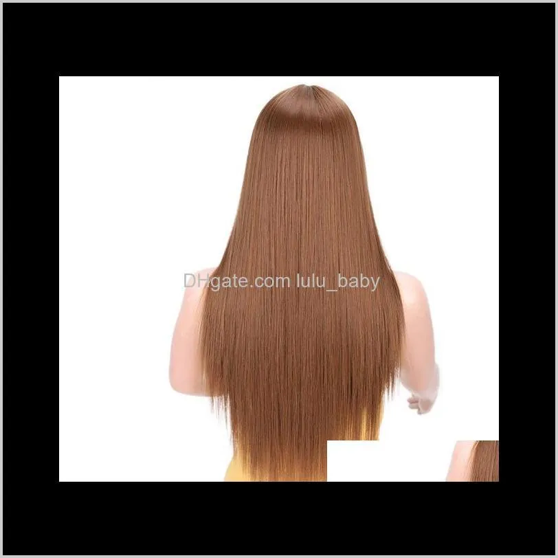 wig long straight synthetic hair mixed brown and blonde long wigs for white /black women middle part natural wigs