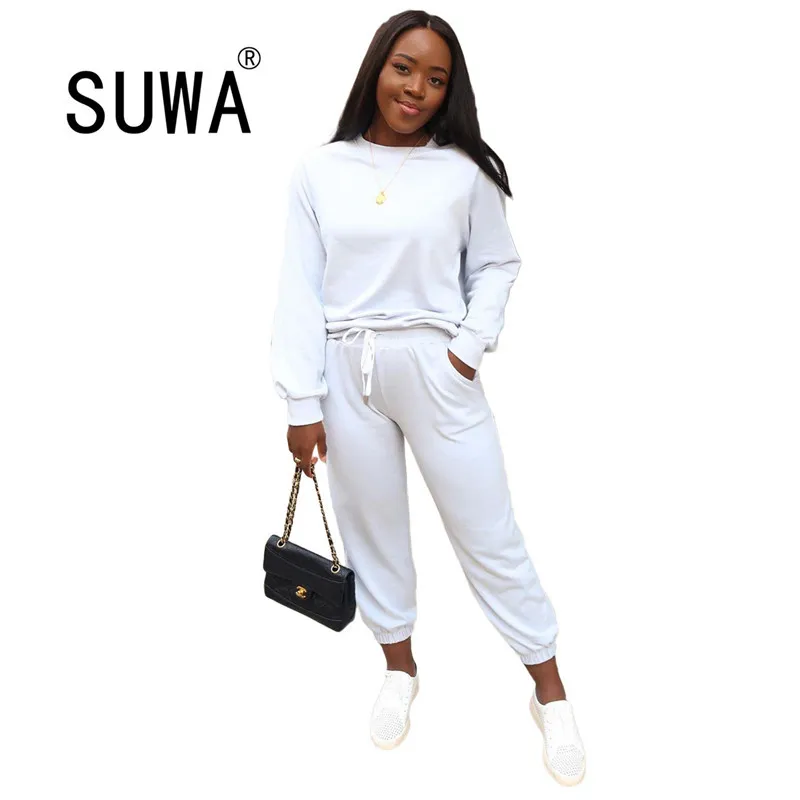 Streetwear Two 2 Piece Outfits Women Tracksuit Female White Hoodies Baggy Pants Matching Sets Sweatsuit Classic Fashion 210525