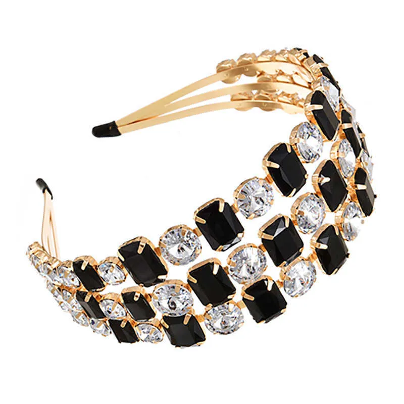 Zhini Korean Moda Luksusowy Sparkly Czarny Biały Crystatl Hairband Geometryczny Kamień Rhinestone Ślubna Opaska Ślubna Dla Kobiet Biżuteria X0722