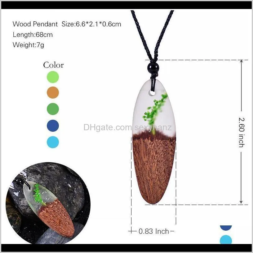 retro wood resin necklace for women men handmade vintage resin wood statement necklaces & pendants long sweater chain qylxyx