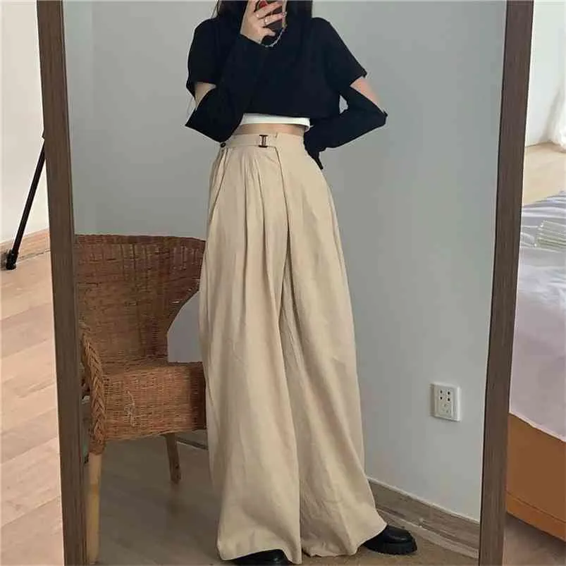 Women's Early Autumn Tops Korean Sling Open Long Sleeve Two-piece High Waist Wide Legs Casual Mopping Pants Set GX269 210507