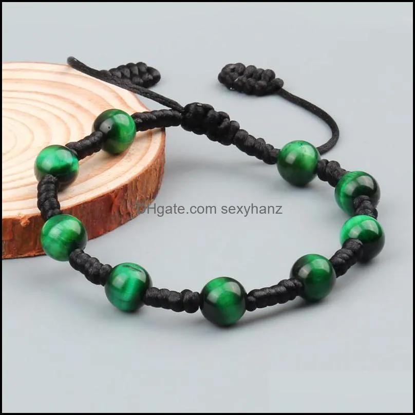Beaded, Strands Handmade Chakra Beaded Bracelet Natural Green Tiger Eyes Stone Bracelets 5 Color Thread Braided Wire Bangle Women Yoga