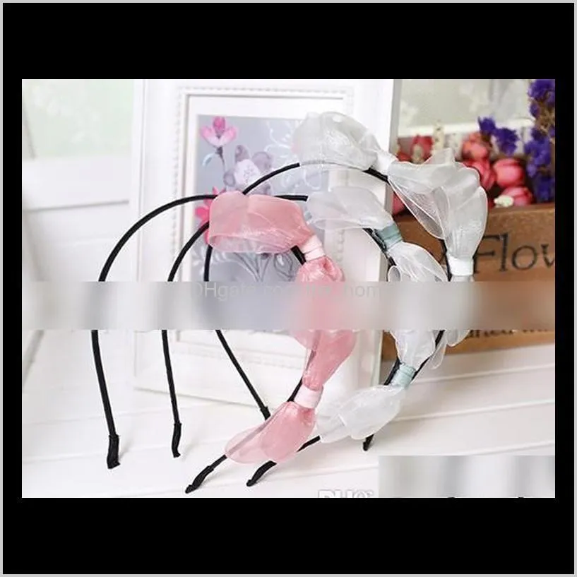 20pcs vintage mesh tulle bowknot girls clasp cute lovely bands sticks hair accessories white pink grey k6848