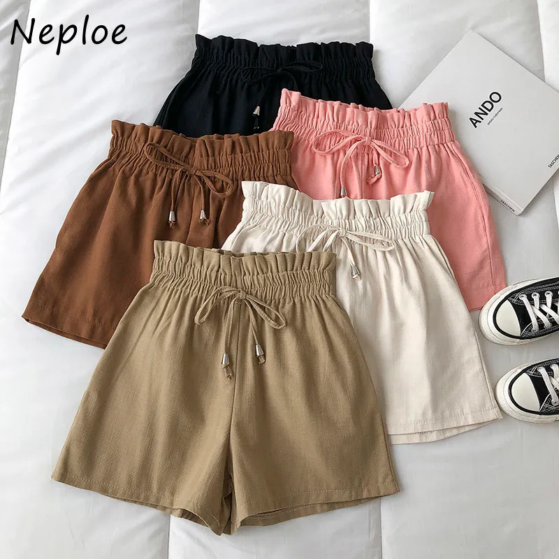 Neploe High Waist Hip Elastic Shorts Women Pocket Design Solid Summer Outwear Shorts Feminino Simple Soft All Match 210510