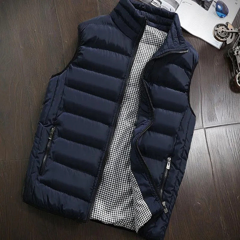 Men's Vests Mens Winter Windproof Sleeveless Jacket Men Warm Cotton Thickening Vest Coats Male Cotton-Padded Work Waistcoat Gilet Man