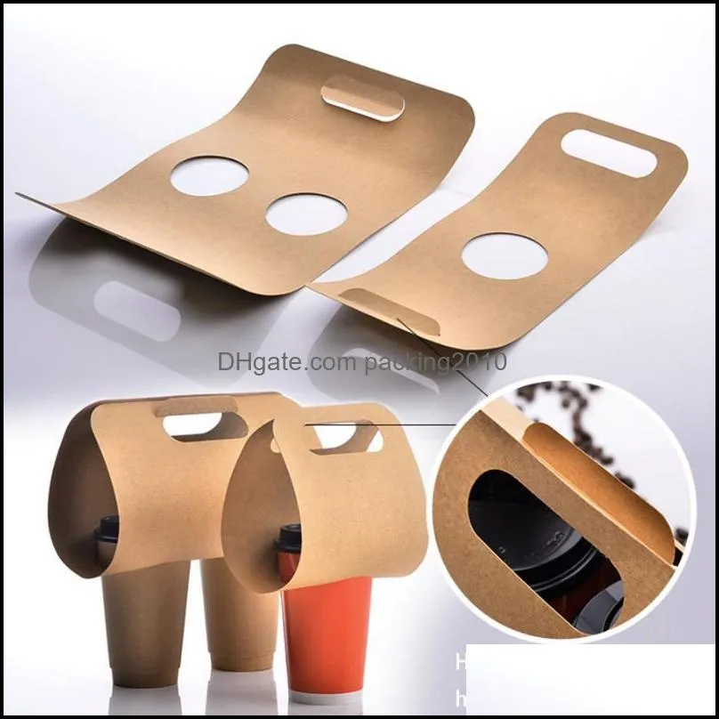 50/100pcs Kraft Paper Cup Holder Portable Beverage Plastic Packaging Disposable Coffee Takeaway Drink Gift Wrap