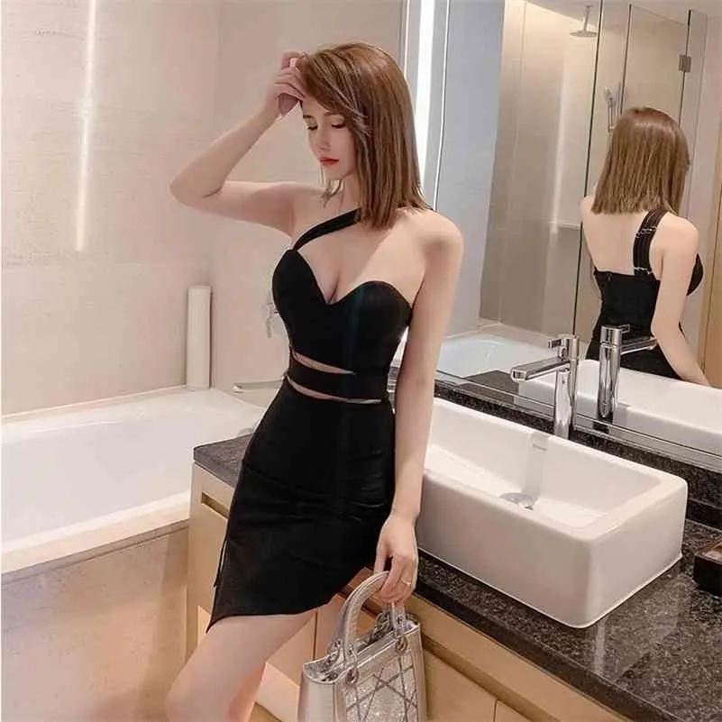 Nightclub sexy one-shoulder tube top V-neck low-cut women's dress 210416