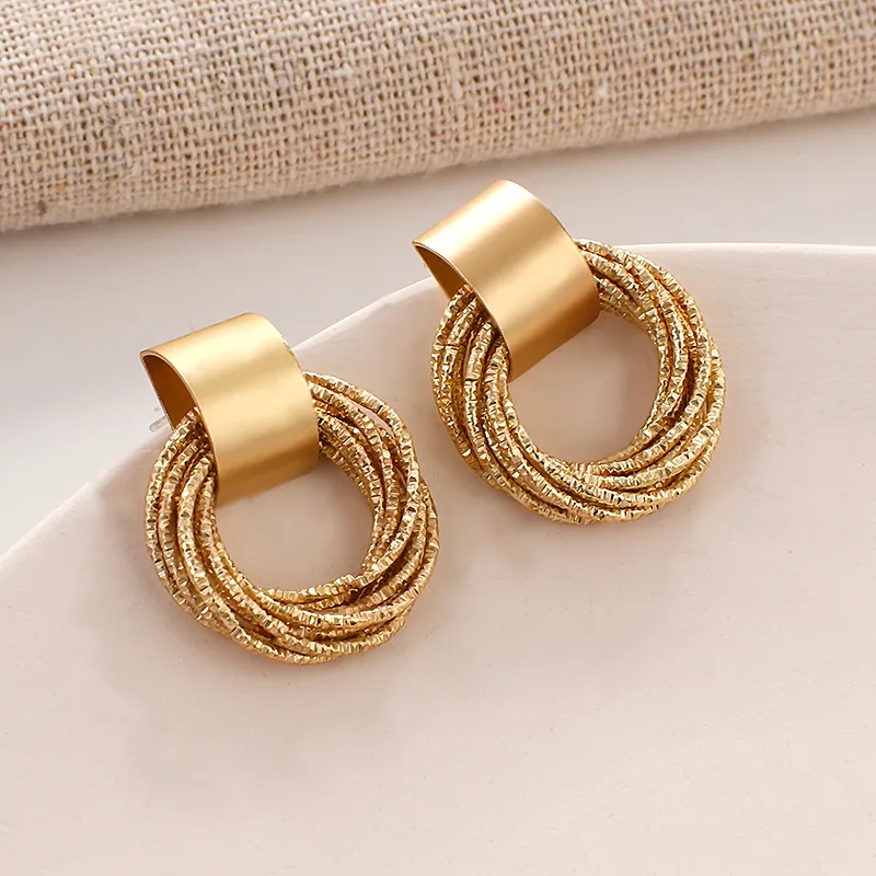 Fashion Gold Round Alloy Earring For Women Statement Korean Geometric Drop Earrings Wedding Jewelry Accessories