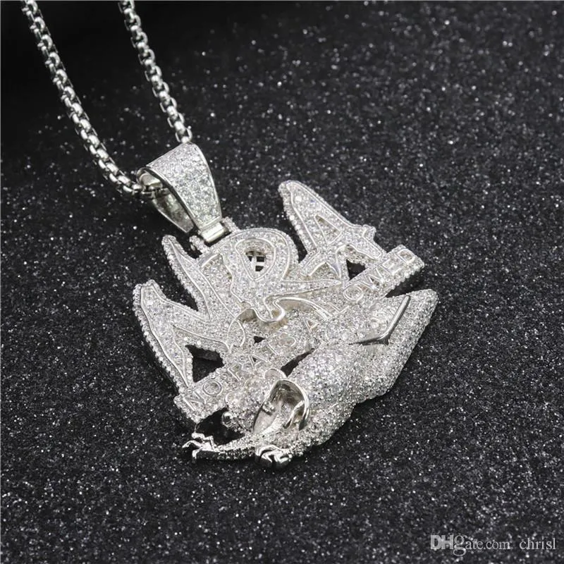 Hip Hop Letter Necklace NO RATS ALLOWED Pendant Iced Out Full Zircon Mens Bling Jewelry Gift