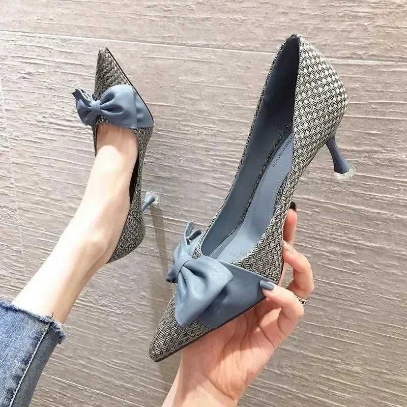 Women Luxury Designer Shoes Fashion Stripper Kitten Stiletto Heels Office Ladies Pointed Toe Pumps Party Dress Sandals 6.5cm