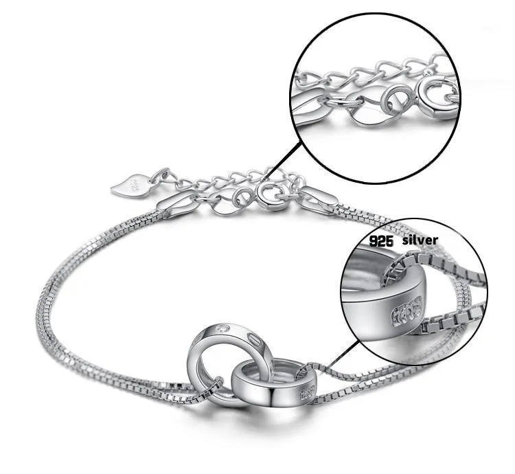 Silver Double Ring Bracelet Adjustable Senior French Port Wind Girls Elegant Temperament OL Languid Lazy Good Bangle