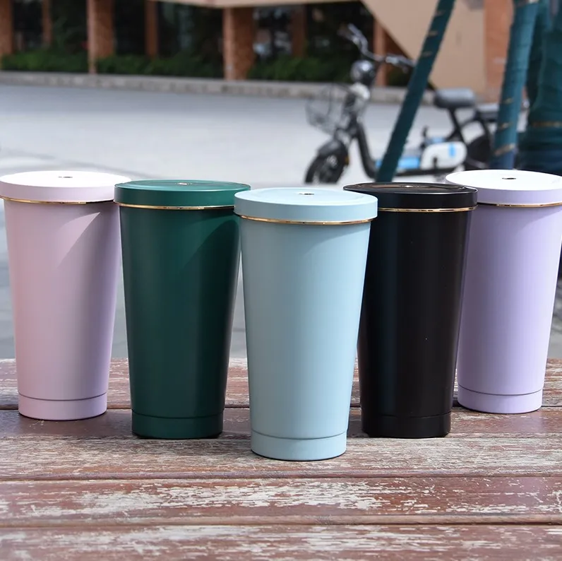 25oz Seyahat Tumblers Paslanmaz Çelik Bardaklar Metal Saman Kapaklı Yalıtımlı Kahve Kupaları Içme Şişesi Ev Ofis Kamp Yürüyüş Içme İçecekler Isı Soğuk