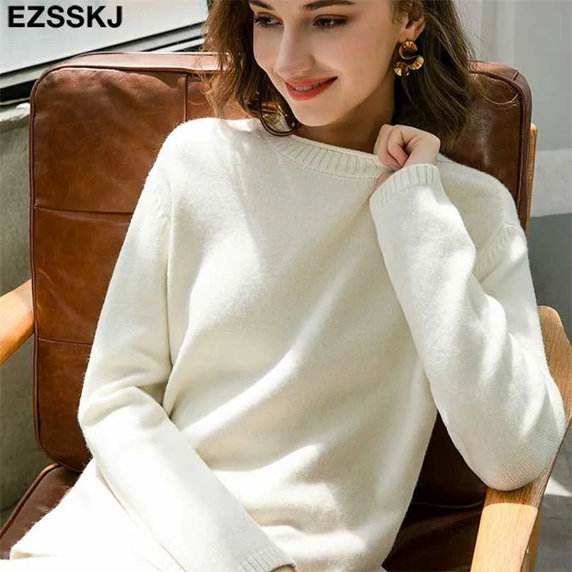 Outono inverno o-pescoço grande suéter espesso pulôver solto cashmere turtleneck pulôver feminino manga comprida 211011