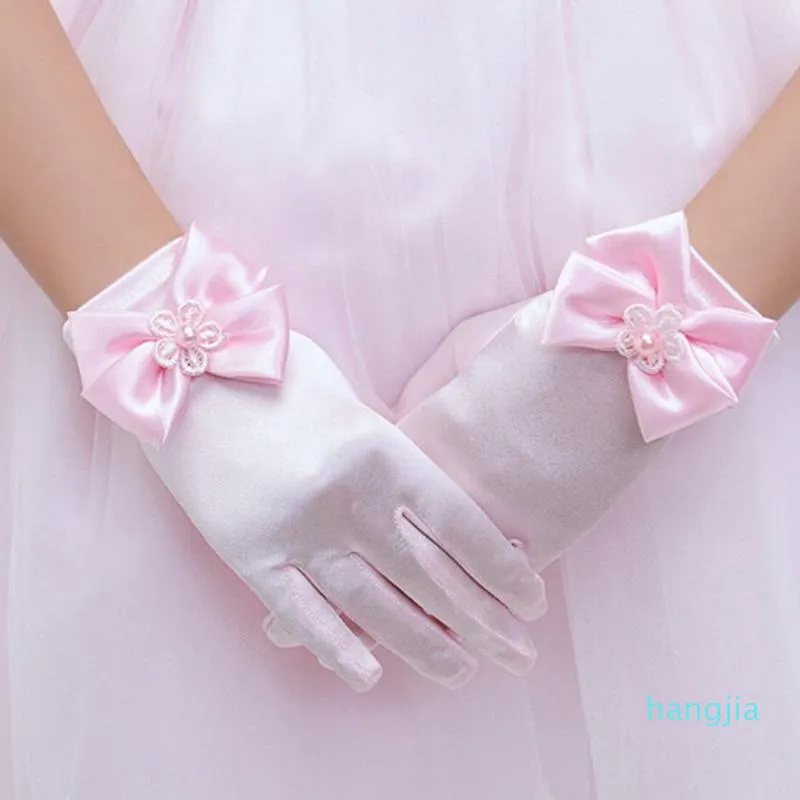 Cinq doigts Gants 1 paire de charmante fille de fleur fille Bowknot femelle mitaines sans doigts femmes cérémonie communion accessoires