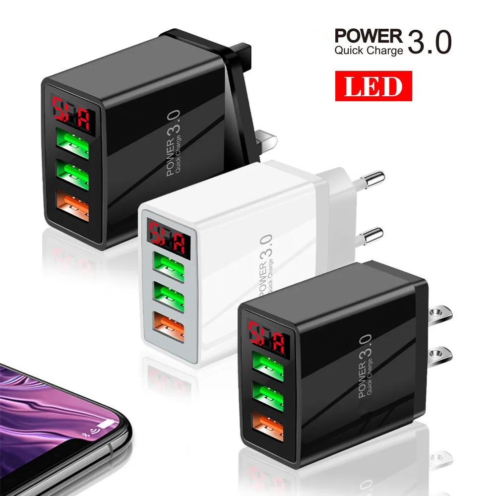 5V 5.1a Цифровое Дисплей Зарядное Устройство 3USB Порт Мобильный Телефон  Зарядные Устройства Умный Телефон Зарядка Глава США ЕС Великобритания От  Elainestore, 67 руб. | DHgate