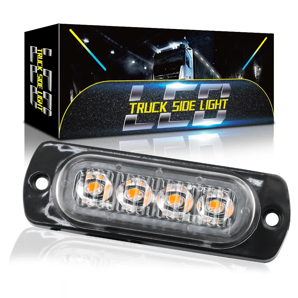 4 LED-Blitz-Stroboskoplichtleiste, Auto-LKW-Dringungswarnleuchte, Grill-Pannenlicht, 12–24 V, bernsteinfarben, gelb, weiß, Verkehrsnotbeleuchtung