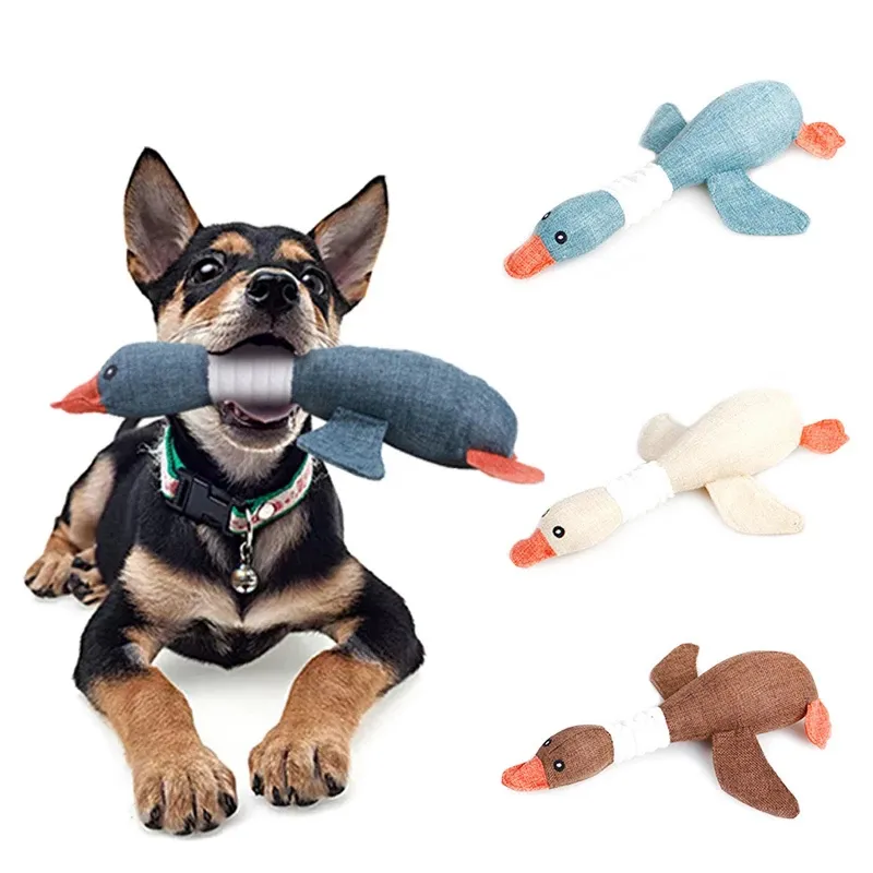 Cartoon Wild Goose Plush Dog Toys Resistance To Bite Squeaky Sound Pet Toy for Cleaning Teeth Puppy Dogs Chew Supplies YFAX3148
