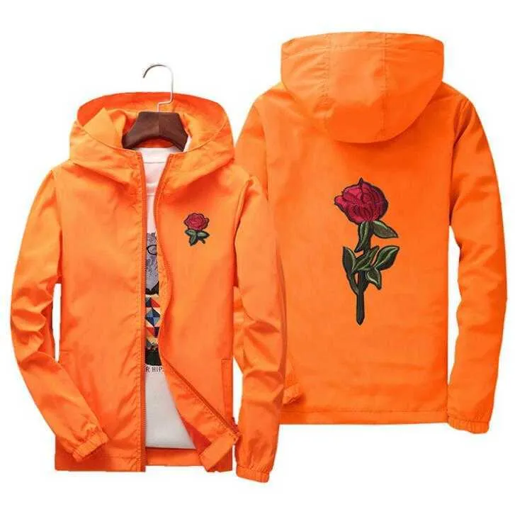 Mens Embroidered Rose Flower Windbreaker Mens Coats From